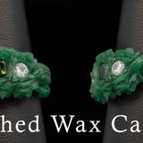 Custom 18K Rose Gold Green Tourmaline And Diamond Ring With Gardenia Flowers And Leaves