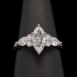 Custom Platinum Marquise Diamond Engagement Ring With Pear And Round Brilliant Cut Diamonds