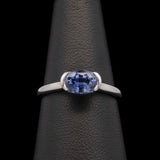 Custom Platinum Oval Lavender Sapphire Set In Half Bezel Ring