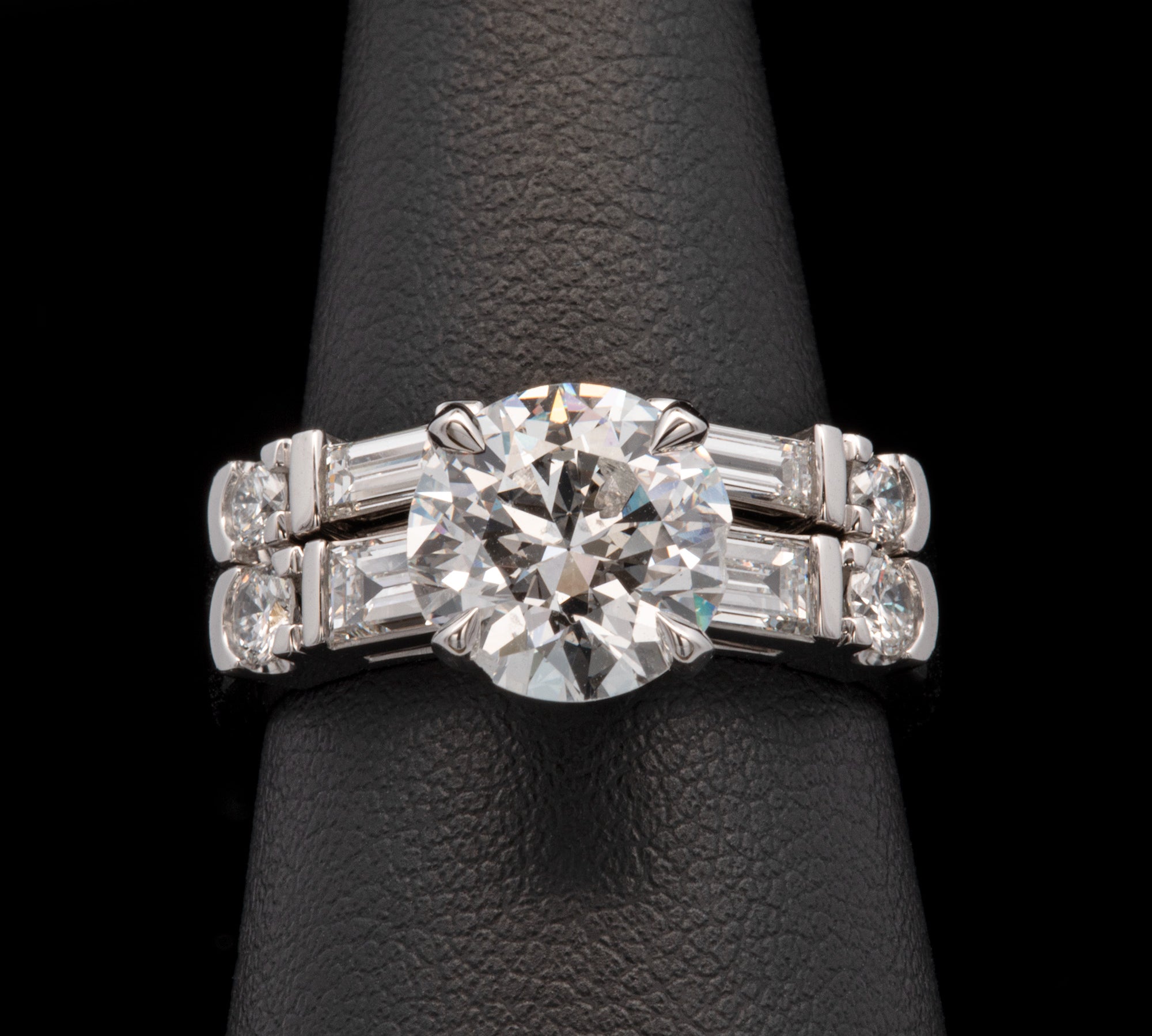 Custom Platinum Diamond Engagement Ring With Matching Bar Set Diamond Wedding Band