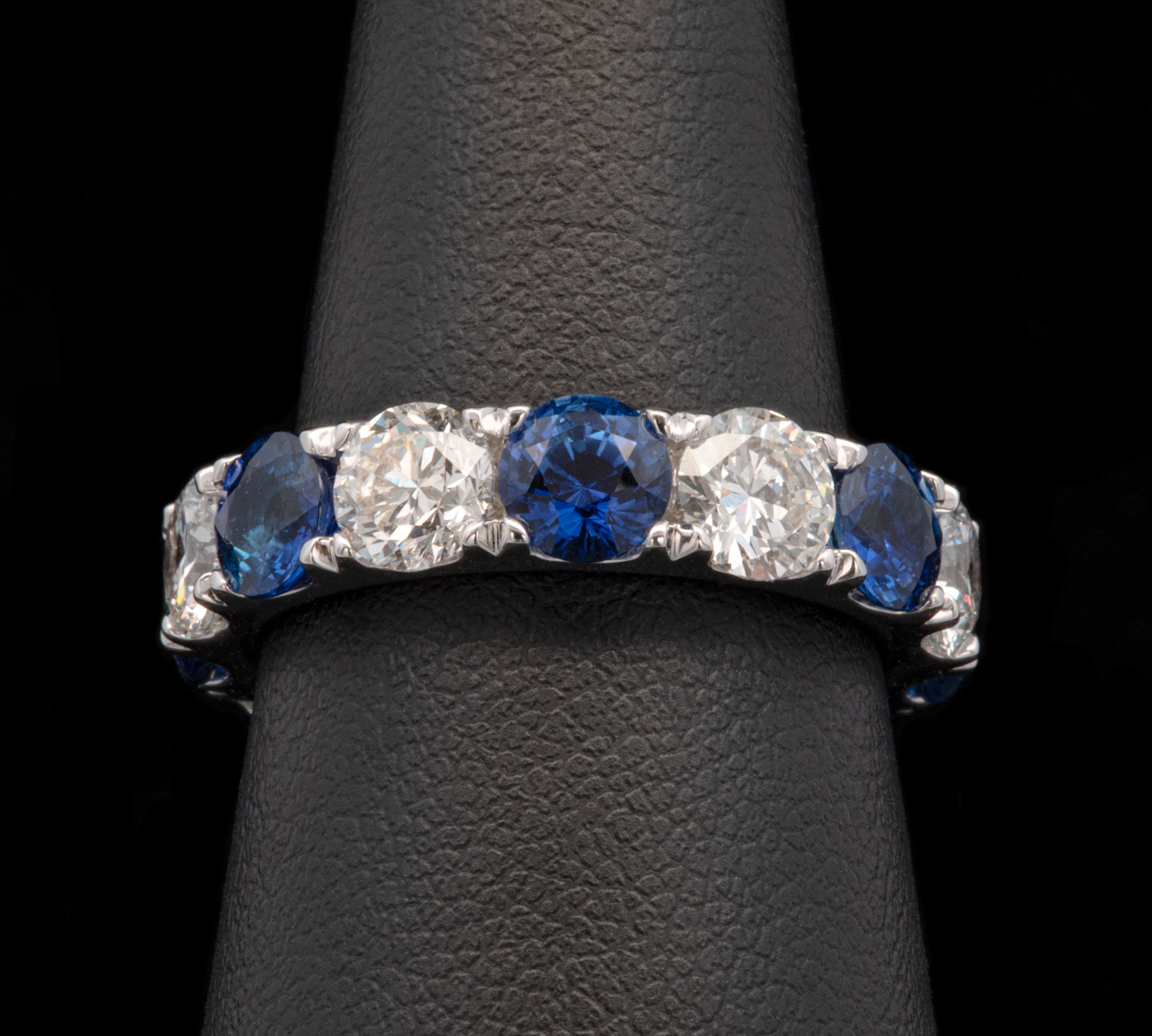 Custom 18K White Gold Alternating Sapphire And Diamond Eternity Band