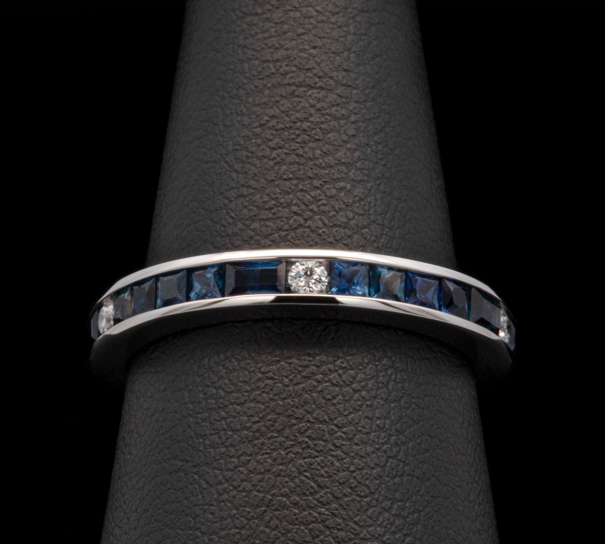 Custom Platinum Sapphire And Diamond Channel Set Eternity Band