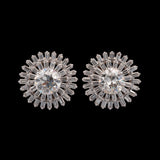 Custom 18K White Gold Old Mine Cut Diamond And Double Row Baguette Diamond Halo Stud Earring
