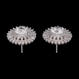 Custom 18K White Gold Old Mine Cut Diamond And Double Row Baguette Diamond Halo Stud Earring