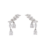Custom 18K White Gold Marquise And Pear Cut Diamond Crawler Earrings