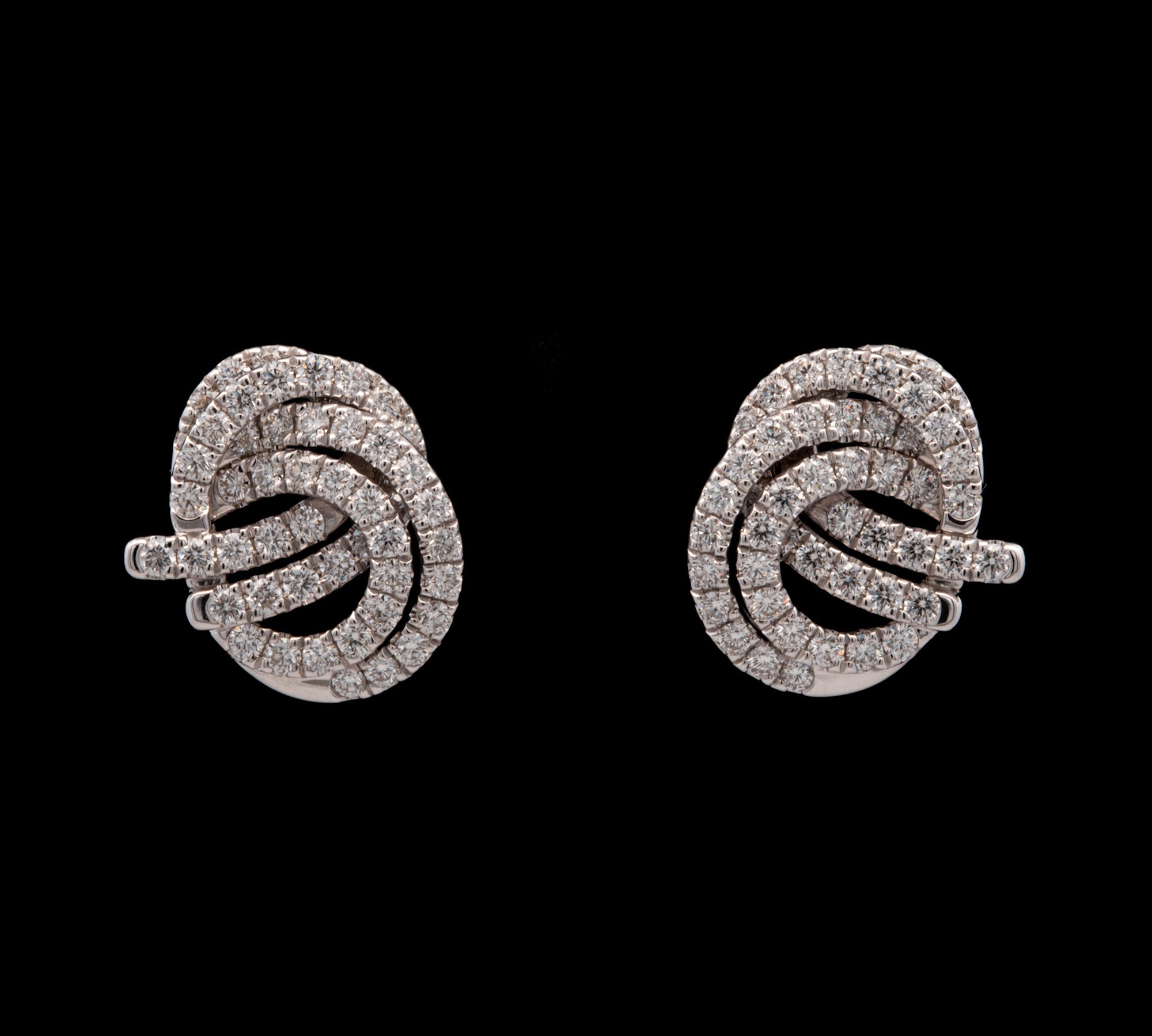 Custom 18K White Gold Kwiat Open Knot Diamond Stud Earrings