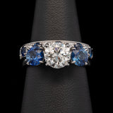 Custom Platinum Diamond And Sapphire Engagement Ring With Matching Sapphire And Diamond Band
