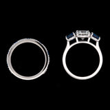 Custom Platinum Diamond And Sapphire Engagement Ring With Matching Sapphire And Diamond Band