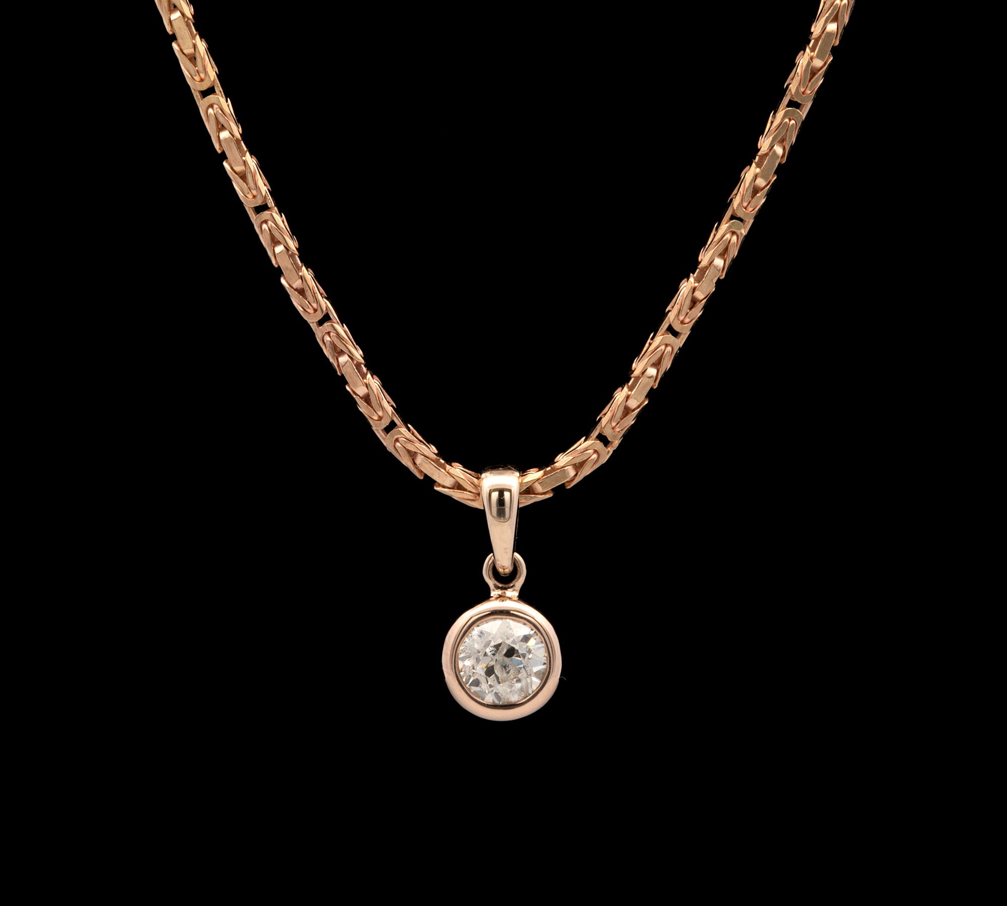 Custom 14K Yellow Gold Bezel Set Old European Cut Diamond Pendant With 18inch Chain