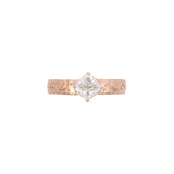 Custom 14K Yellow Gold Floral Engagement Ring With Square Radiant Cut Diamond