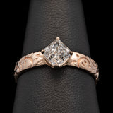 Custom 14K Yellow Gold Floral Engagement Ring With Square Radiant Cut Diamond