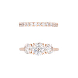 Custom 14K Yellow Gold Round Brilliant Cut Three Stone Diamond Engagement Ring With Matching Diamond Wedding Band