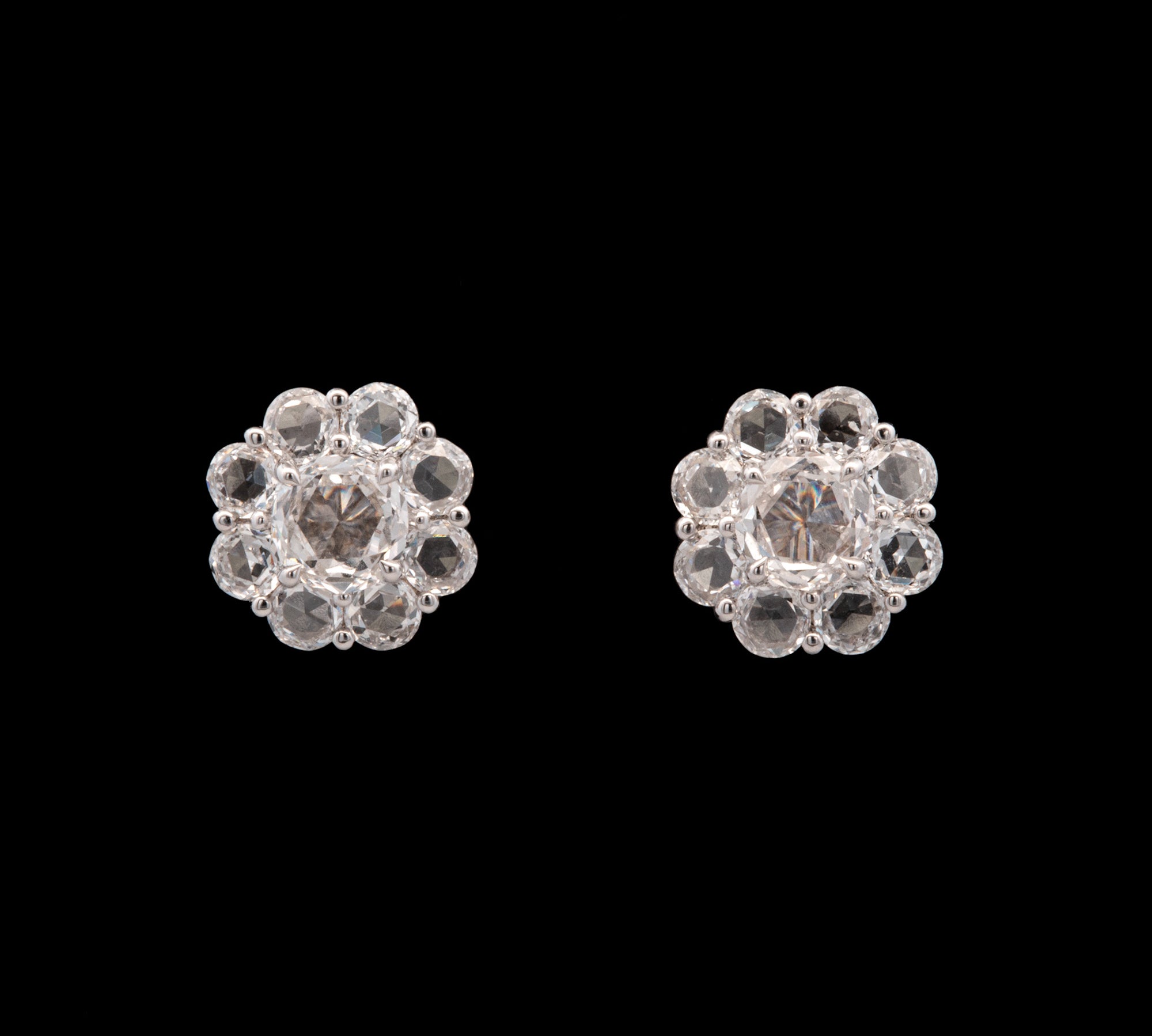 Custom 18K White Gold Rose Cut Diamond Stud Earrings