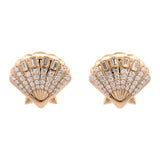 Custom 18K Yellow Gold Seven Row Diamond Shell Stud Earrings