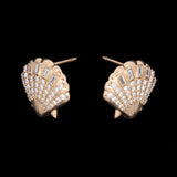 Custom 18K Yellow Gold Seven Row Diamond Shell Stud Earrings