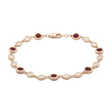 Custom 18K Yellow Gold Bezel Set Ruby And Diamond Station Link Bracelet With Lobster Claw Clasp, 7.25 Inches