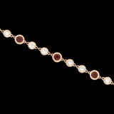 Custom 18K Yellow Gold Bezel Set Ruby And Diamond Station Link Bracelet With Lobster Claw Clasp, 7.25 Inches