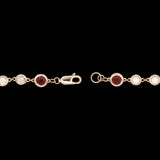Custom 18K Yellow Gold Bezel Set Ruby And Diamond Station Link Bracelet With Lobster Claw Clasp, 7.25 Inches