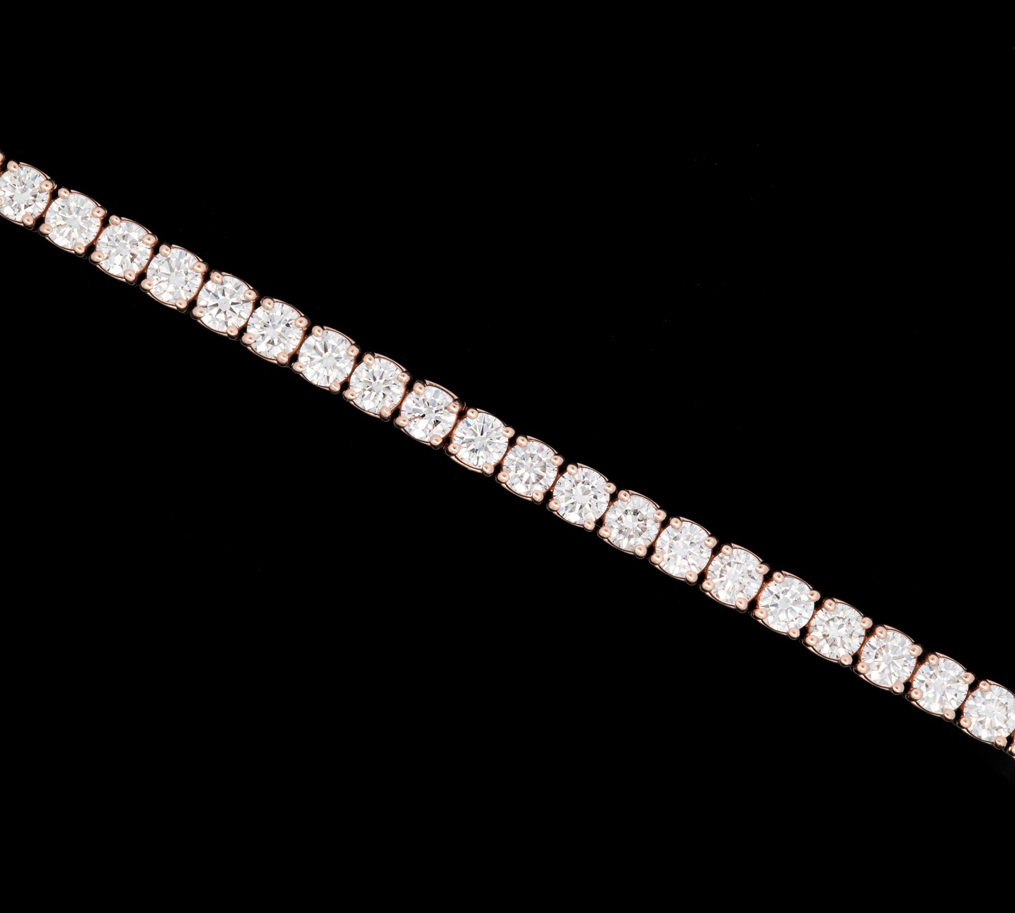 Custom 14K Rose Gold 8.15ctw Round Brilliant Cut Diamond Triple Safety Line Bracelet, 6.75 Inches