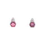18K White Gold Pink Topaz And Diamond Stud Earrings With Friction Backs
