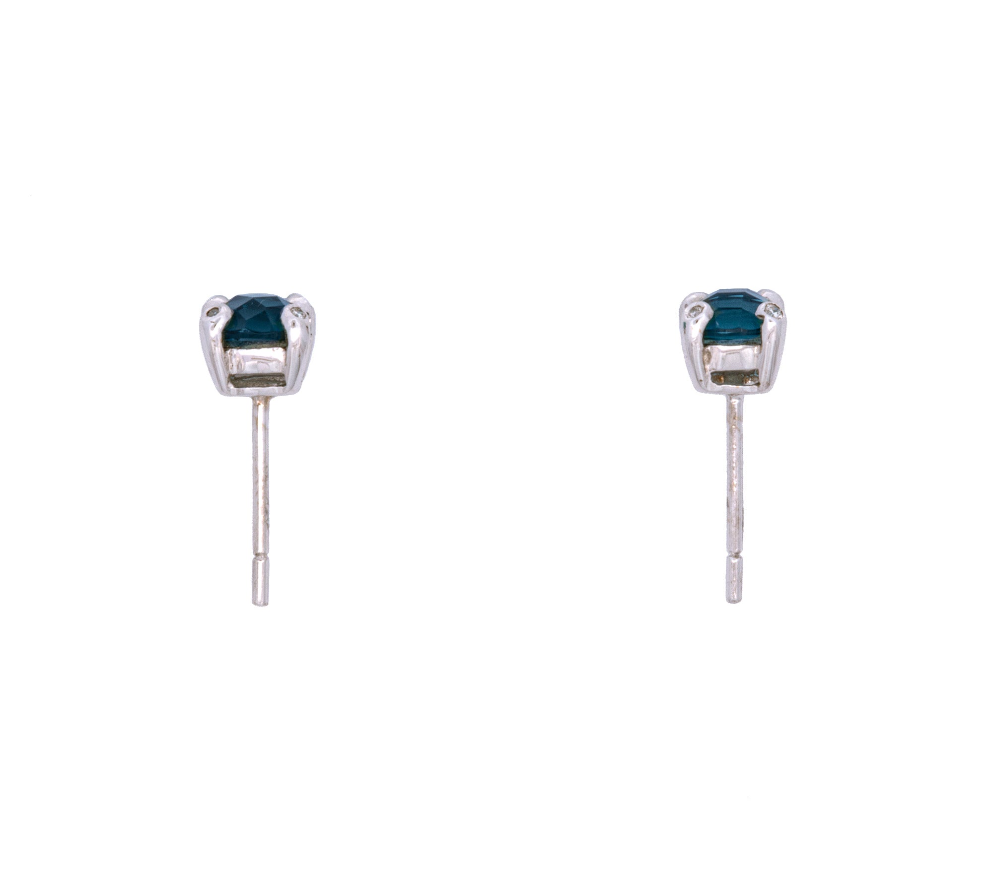14K White Gold London Blue Topaz Stud Earrings With Friction Backs