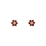 14K Yellow Gold Ruby And Diamond Flower Stud Earrings