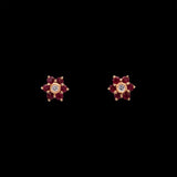 14K Yellow Gold Ruby And Diamond Flower Stud Earrings