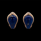 14K Yellow Gold Lapis And Diamond Earrings With Post And Omega Backs