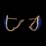 14K Yellow Gold Lapis And Diamond Earrings With Post And Omega Backs