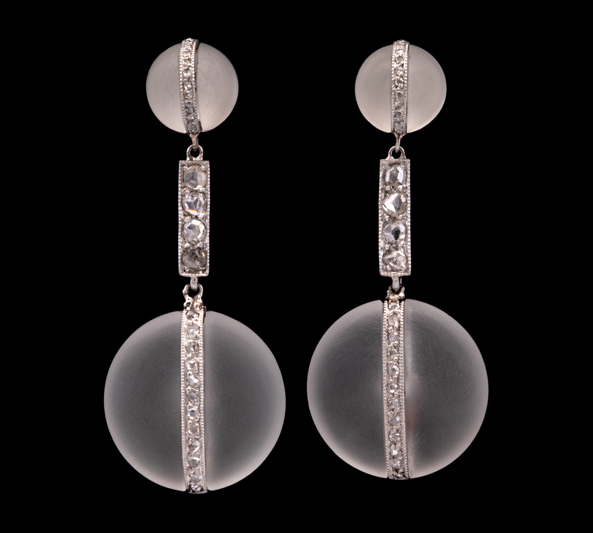 Platinum Vintage Crystal And Rose Cut Diamond Drop Earrings With Screw Backs