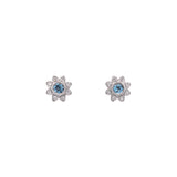 14K White Gold Aquamarine And Diamond Flower Stud Earrings