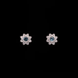 14K White Gold Aquamarine And Diamond Flower Stud Earrings