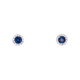 14K White Gold 0.67ctw Ceylon Sapphire Stud Earrings With 0.07ctw Diamond Halo