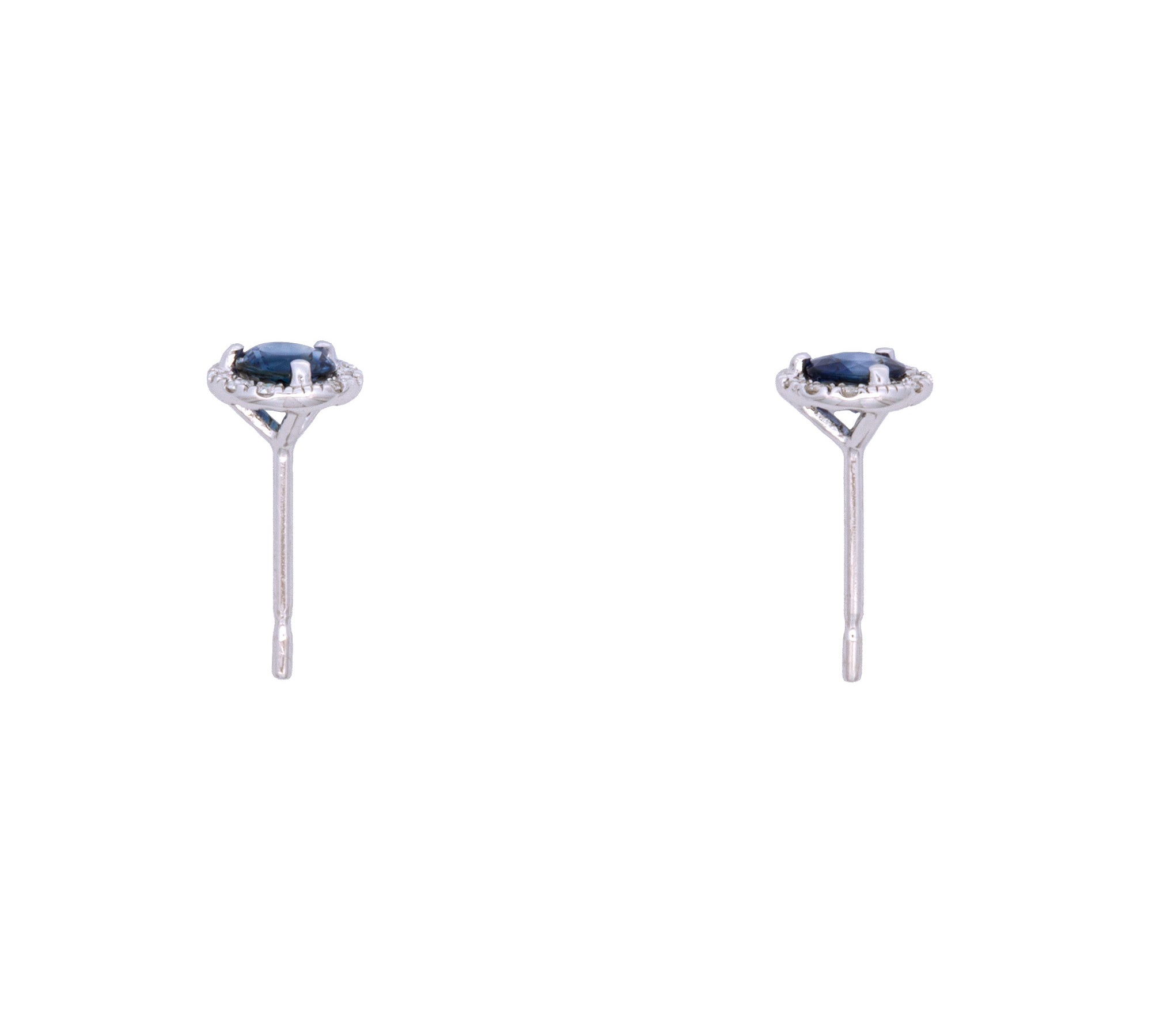 14K White Gold 0.67ctw Ceylon Sapphire Stud Earrings With 0.07ctw Diamond Halo