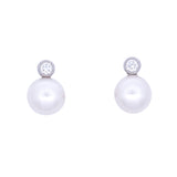 18K White Gold White Pearl And Diamond Stud Earrings