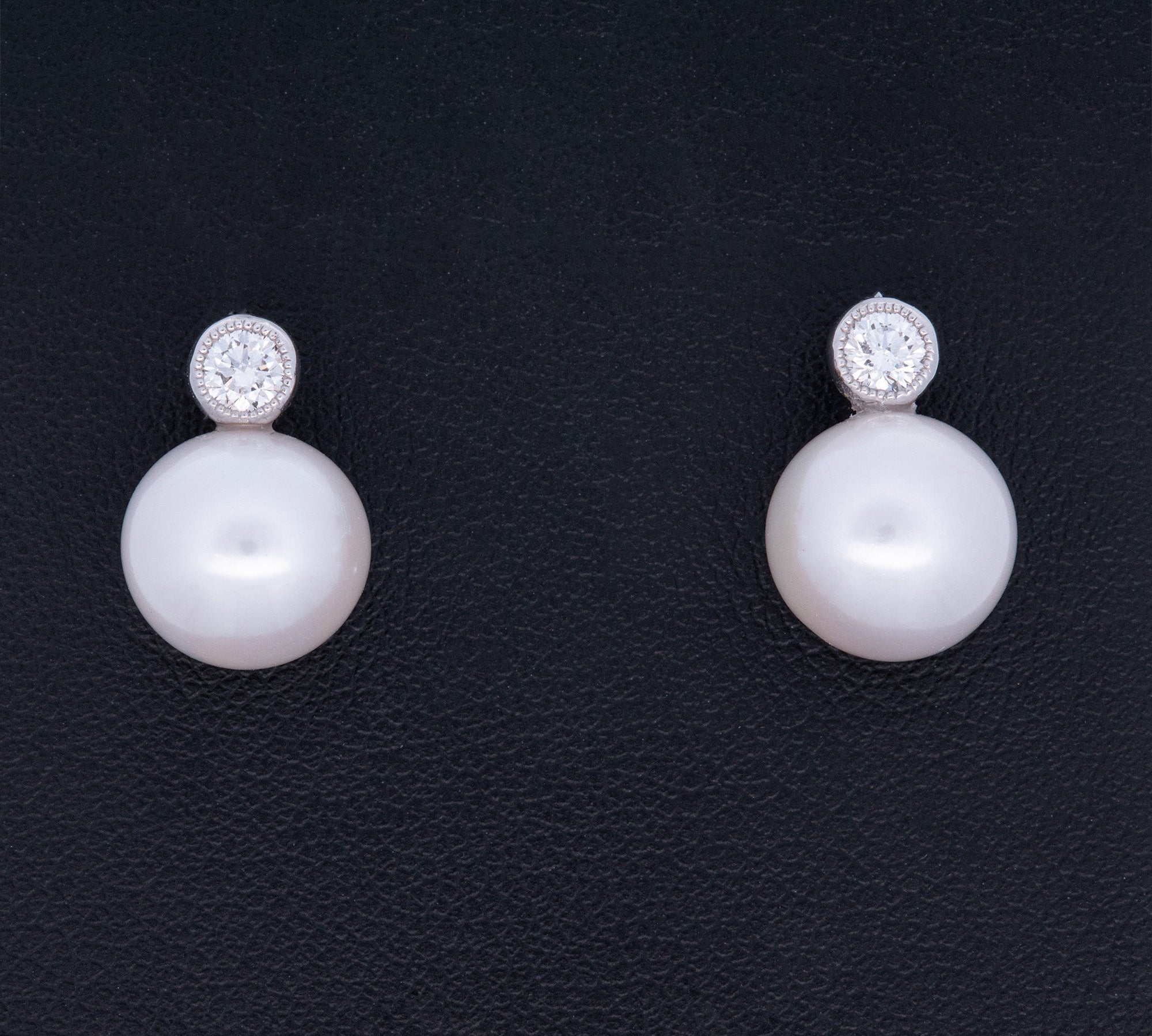18K White Gold White Pearl And Diamond Stud Earrings
