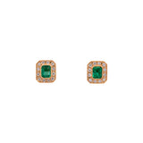 14K Yellow Gold Emerald And Diamond Stud Earrings