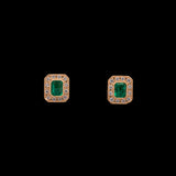 14K Yellow Gold Emerald And Diamond Stud Earrings