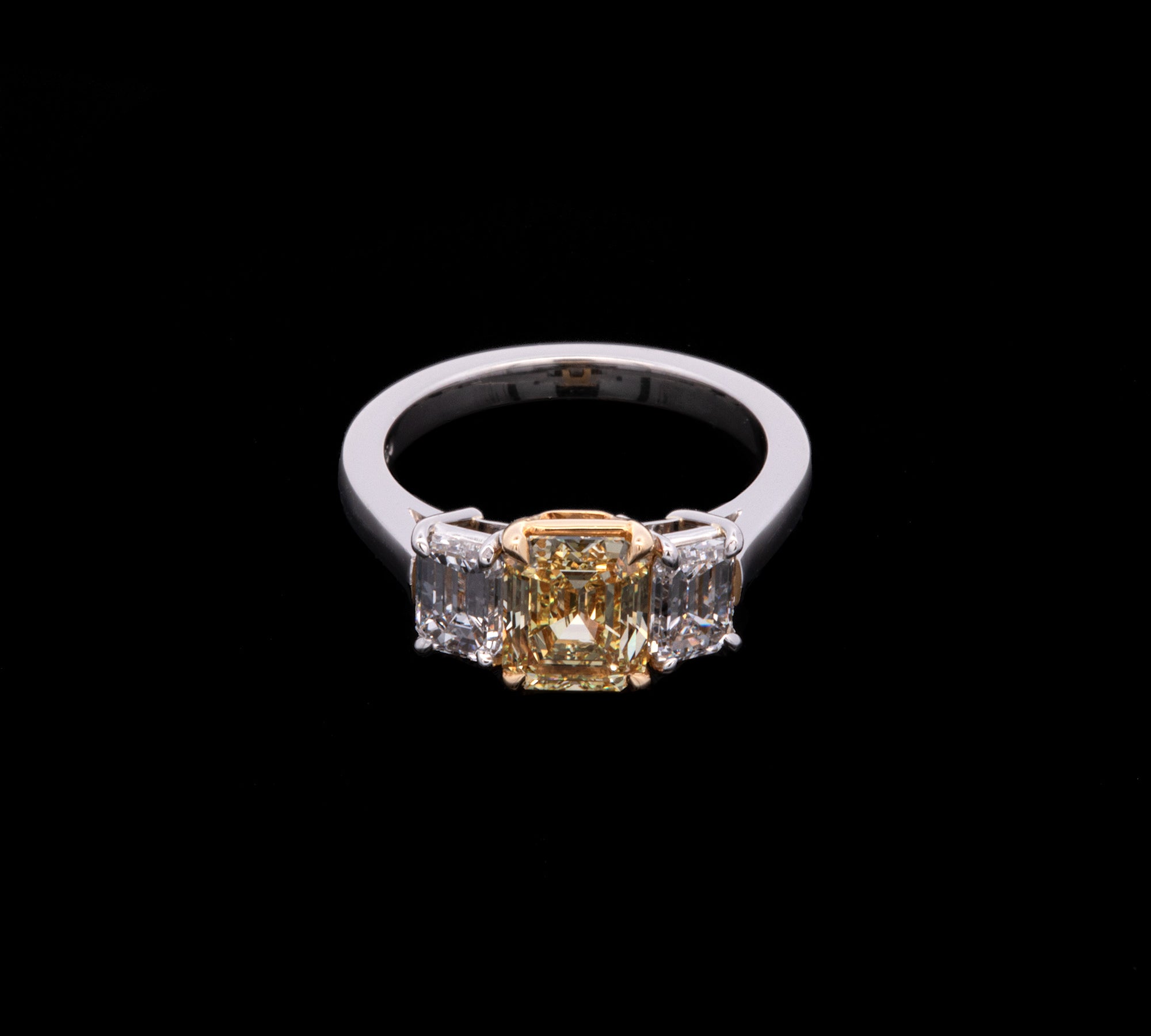 Platinum And 18K Yellow Gold Emerald Cut Fancy Intense Yellow Diamond Ring