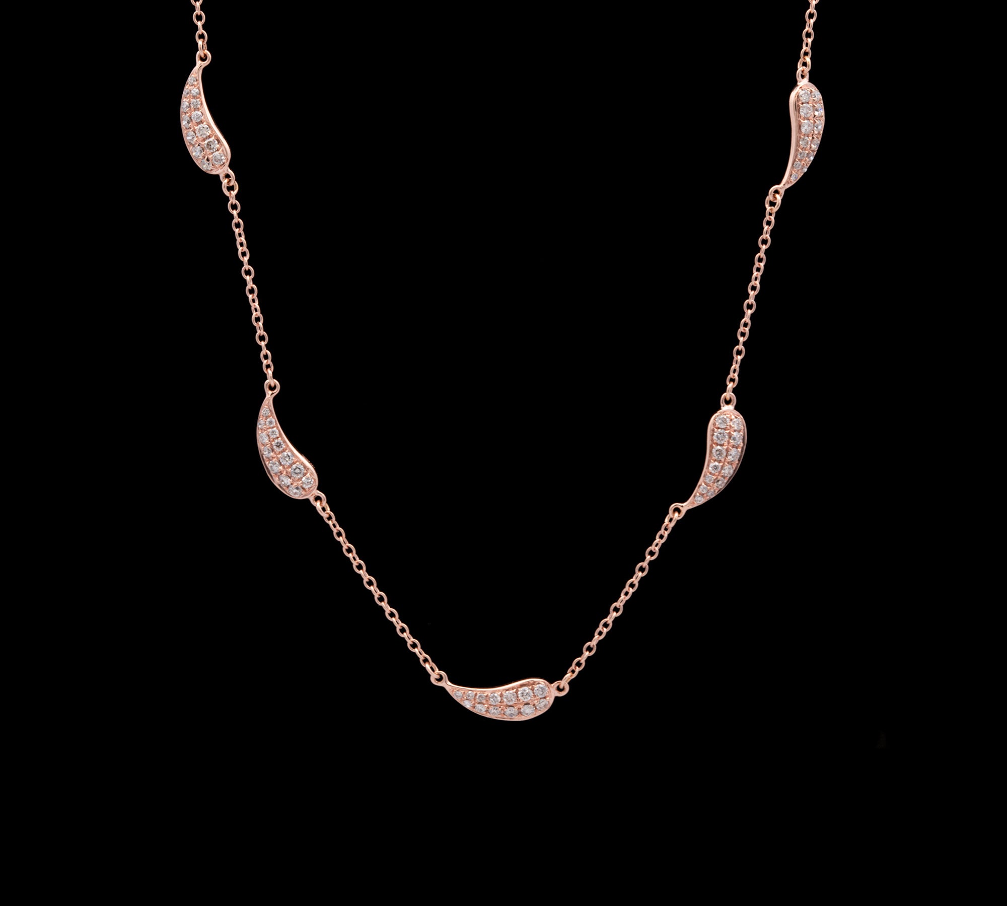 14K Rose Gold Pave Diamond Leaf Necklace, 18 Inches