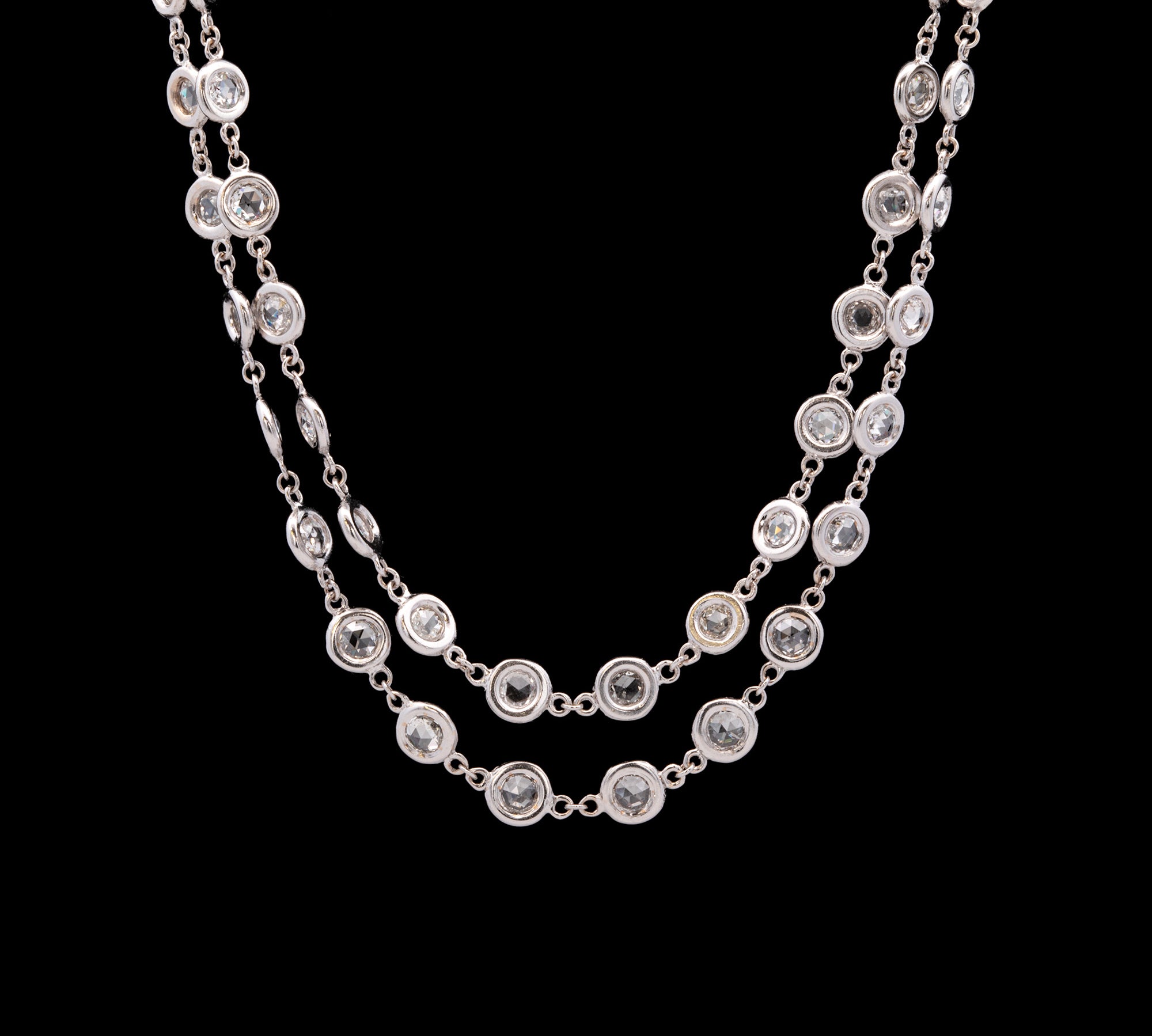 18K White Gold Rose Cut 9.01ctw Diamond Station Necklace, 36 Inches