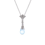 18K White Gold Aquamarine And Diamond Pendant With 18 Inch Chain