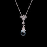 18K White Gold Aquamarine And Diamond Pendant With 18 Inch Chain