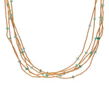 24K Yellow Gold Multi Strand Emerald And Gold Bead Necklace
