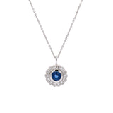 18K White Gold Sapphire And Diamond Floral Pendant With 16 Inch Chain