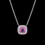 Platinum No Heat Pink Sapphire And Diamond Halo Necklace, 16 Inches