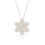 Waterbury Diamond Snowflake Pendant With Center Stone and 18" Chain, 14K White Gold