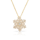 Waterbury Diamond Snowflake Pendant With Center Stone and 18" Chain, 14K Yellow Gold