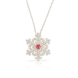 Waterbury Diamond and Ruby Snowflake Pendant With 18" Chain, 14K White Gold