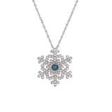 Waterbury Blue And White Diamond Snowflake Pendant With 18 Inch Chain, 14K White Gold